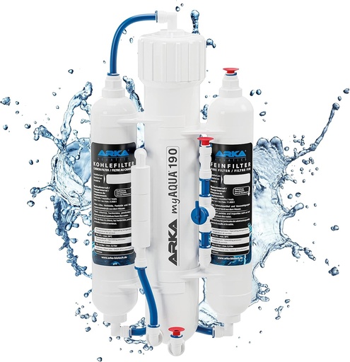Sistem de osmoza inversa pentru acvarii – ARKA myAQUA 190 – elimina 99% dintre poluanti, saruri si bacterii – filtru si dedurizator de apa de 190 l/zi – instalare usoara – set complet pentru casa si acvariu