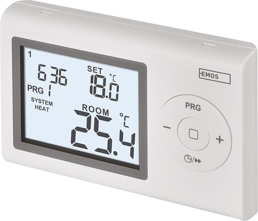 Termostat digital de camera EMOS, termostat de perete programabil pentru sisteme de incalzire si racire, termostat/regulator de temperatura de camera cu protectie la inghet, cablat pentru montare aparenta, 12 x 2,6 x 7,8 cm