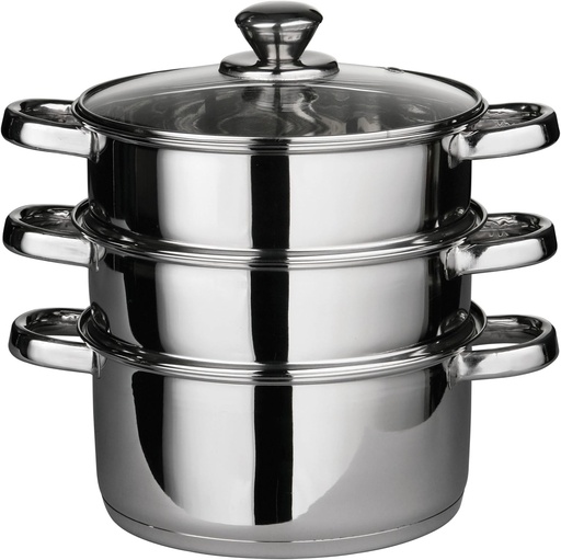 Aparat de gatit cu abur cu 3 niveluri Premier Housewares, otel inoxidabil, capac de sticla