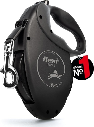 Curea retractabila flexi® Giant Black Edition de 8 m, neagra, pentru caini de pana la 50 kg