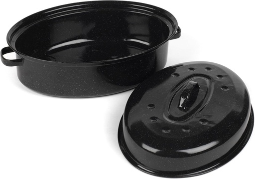 Tava de copt Salter BW12811EU7 – strat emailat vitros Romano, usor de curatat, potrivita pentru masina de spalat vase, potrivita pentru cuptor pana la 220°C/treapta de gaz 7, include manere si capac, 38 cm