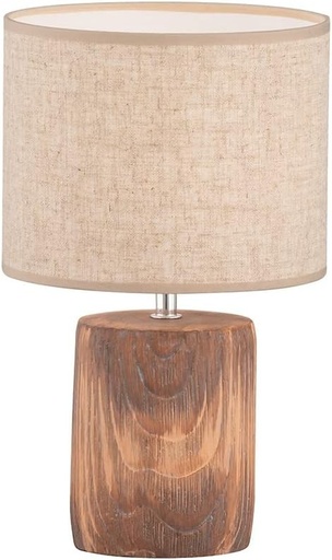 Lampa de masa Fischer & Honsel Malik, lampa din beton cu aspect de lemn, cu abajur din material textil si intrerupator cu cablu, beton in tonuri de lemn si in in tonuri de nisip, inaltime 35cm, diametru 20cm