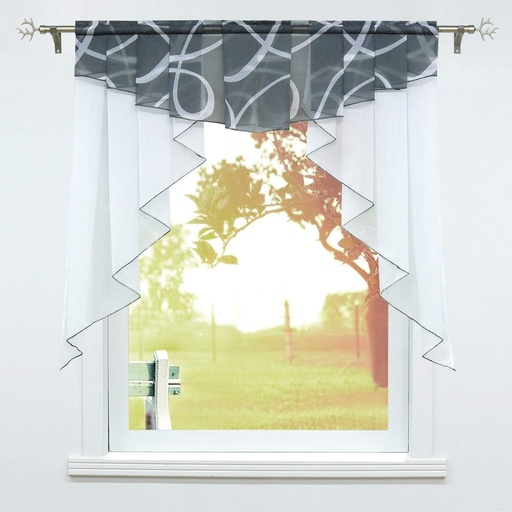 SCHOAL Perdele de cafenea, perdele de bucatarie, perdele de bistro, perdele scurte, transparente, pentru ferestre mici, cu banda incretita/snur de fixare tip tunel, 1 bucata, latime x inaltime 140x145cm, gri