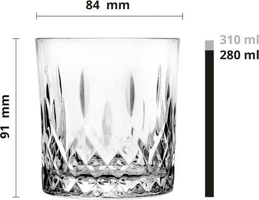 Set de pahare pentru whisky Glasmark KROSNO 1992, pahare pentru whisky, 6 piese, 280 ml, rom, gin, bourbon, cocktail, pahar pentru whisky, pahare de baut, sticla taiata, potrivit pentru masina de spalat vase, capac mic