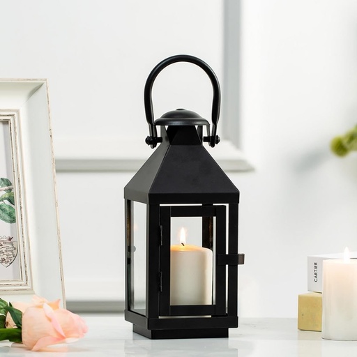Felinar NUPTIO negru pentru exterior, felinar de mormant, felinare rezistente la intemperii, felinare metalice de gradina pentru lumanari, suport mare pentru lumanari de 22 cm, suport pentru lumanari vintage de Halloween