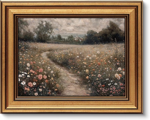 ARPEOTCY Tablou de perete vintage inramat cu aur pentru sufragerie, decor de perete cu motive peisagistice, imprimeuri pe panza pentru sufragerie si dormitor, flori salbatice 25L x 20l cm