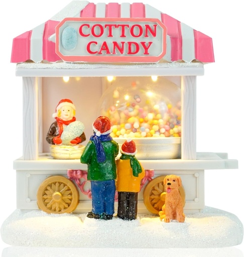 TIN Dreams | Figurina suport vata de zahar cu miscare si lumini LED | Scena animata de Craciun | Casuta iluminata pentru sat in miniatura, accesoriu de Craciun | Decoratiune de Craciun pentru casa