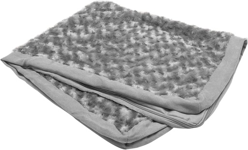 Husa de pat pentru caini Furhaven, ultra plush, blana artificiala si piele intoarsa, lavabila la masina, gri, marimea M