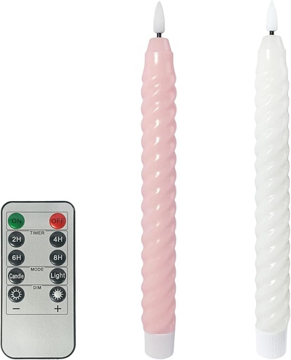 Lumanari conice LED SSY, pachet de 2, design pastelat rasucit – lumanari LED cu flacara palpaitoare, telecomanda si temporizator – set de lumanari electrice conice cu baterii pentru Craciun, nunti, cine festive si decoratiuni interioare