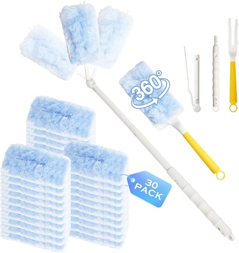 Set de 32 de bucati pentru reincarcator de praf Swiffer, pachet de reincarcator de praf Swiffer la 360°, lama de praf pentru tija telescopica Swiffer, adsorbtie puternica a parului de animale, prafului si alergenilor (albastru)