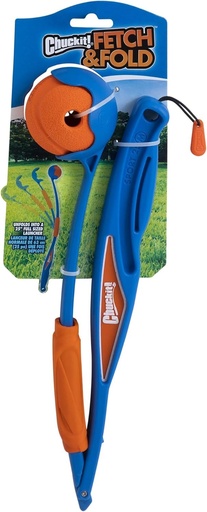 Chuckit! Lansator de mingi pliabil pentru caini, pentru ridicare si aruncare, joc hands-free, jucarie practica de calatorie cu minge de cauciuc