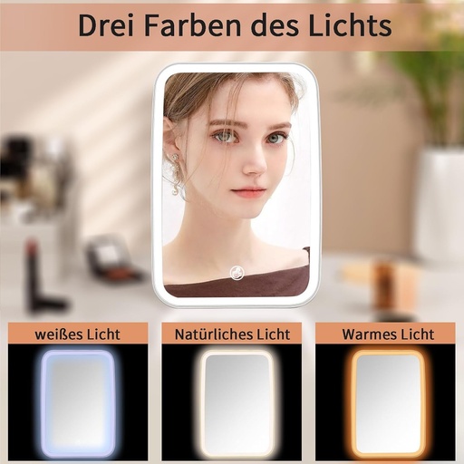 Oglinda de machiaj iluminata reincarcabila Ansuoda, 3 lumini colorate, oglinda de machiaj portabila pentru calatorie, Produse pentru casa, calatorii, dormitor, toaleta