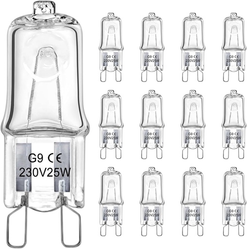 Becuri halogene LedWekei G9, 220 V, 25 W, lampa capsula transparenta cu 2 pini, becuri alb cald 2700 K, reglabile (pachet de 12)