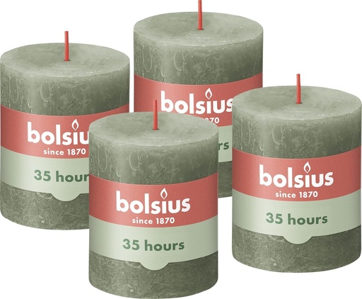 Lumanari rustice Bolsius - Verde - 4 bucati - 8 x 7 cm - Lumanari decorative de uz casnic - Timp de ardere 35 de ore - Fara parfum - Ceara naturala din plante - Fara ulei de palmier
