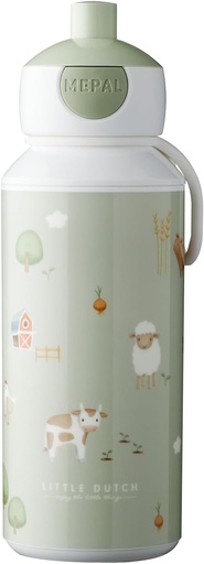 Mepal - Sticla de baut Pop-up Campus - Sticla de apa - Little Dutch - Sticla etansa pentru scoala - Reutilizabila - Fara BPA si lavabila in masina de spalat vase - 400 ml - Little Farm