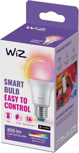 Lampa WiZ - Lumina colorata si alba - Iluminare LED inteligenta - Soclu E27 - 60W - Mat - Wi-Fi