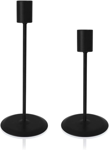 Set de 2 suporturi de lumanari negre, sfesnice decorative, sfesnice pentru lumanari conice, masa cu stalp din metal, ca decoratiune de nunta sau de casa pentru bar sau petrecere