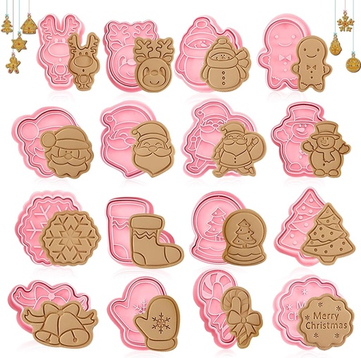 Forme de biscuiti de Craciun, 16 buc forme de biscuiti de Craciun, forme de biscuiti de Craciun, set de forme de biscuiti 3D pentru copii, pentru decorarea torturilor si coacerea biscuitilor (Craciun 16)