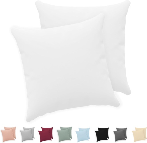 Fata de perna Twinzen® 50x50 (Set de 2) - 100% bumbac Jersey 150 GSM - Alb - Fata de perna 50x50 - Husa de perna cu fermoar - Certificata Oeko-Tex