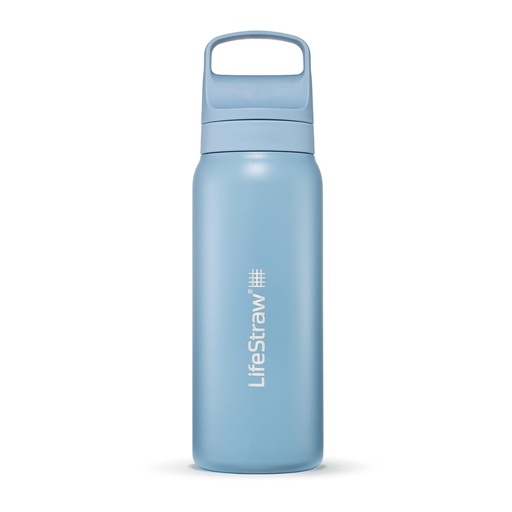 Seria LifeStraw Go — sticla de apa cu filtru din otel inoxidabil de 700 ml pentru calatorii si utilizare zilnica. Indeparteaza bacteriile, parazitii si microplasticele, imbunatateste gustul, Icelandic Blue