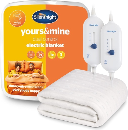 Patura electrica Silentnight cu control dublu Super King - Patura electrica incalzita, cearsaf cu 3 setari de caldura, curele usor de fixat si comenzi separate - Lavabila la masina - Super King 160x200cm
