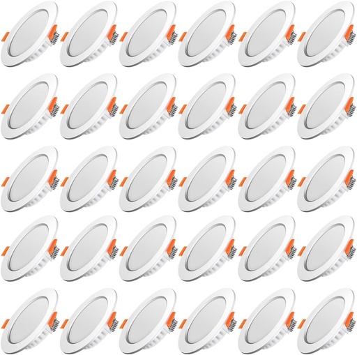 Spoturi LED incastrate Tofisr extra-plate 5W 230V 6000K (alb rece) | Metal rotund ultra-subtire | Iluminat de tavan interior pentru bucatarie, living | Ø75-95mm | Pachet de 30