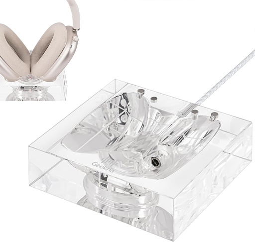 Stand de incarcare GEEKRIA pentru casti AirPods Max (USB-C), statie de incarcare acrilica, baza cu mod de economisire a energiei in modul de repaus (transparent)