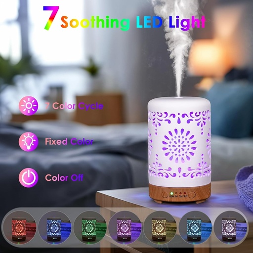 Difuzor de aroma Vankarr pentru uleiuri esentiale, umidificator cu ultrasunete de 250 ml, lampa cu ulei de parfum, difuzor de aromaterapie pentru yoga, birou, dormitor, alb