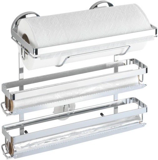 Suport pentru role de bucatarie Wenko Magic-Loc Trio - Se monteaza fara gaurire, Metal cromat, 33 x 32 x 16 cm, Crom stralucitor