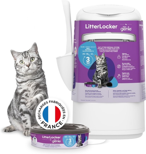 LitterLocker de la Litter Genie, ORIGINALUL, galeata pentru asternut pentru pisici, cu 50% mai eficienta, te scuteste de drumul zilnic la cosul de gunoi