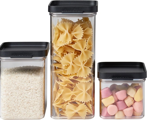 Recipiente de depozitare Mepal cu capac, set de 3 - Ermetice si stivuibile - Depozitare si organizare in bucatarie - Se pot spala in masina de spalat vase - 700 ml, 1100 ml si 2000 ml - Negre