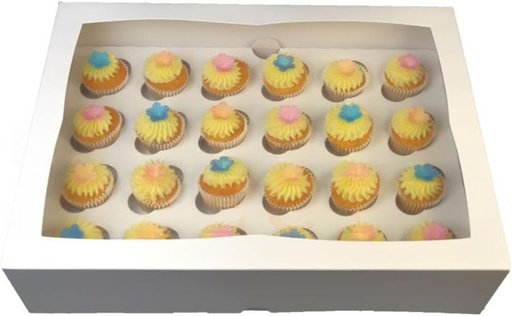 Cutii mini pentru briose LARRYROO premium cu fereastra de vizualizare pentru 24 de briose si insertii, ultra albe, 24 de gauri, 10 bucati