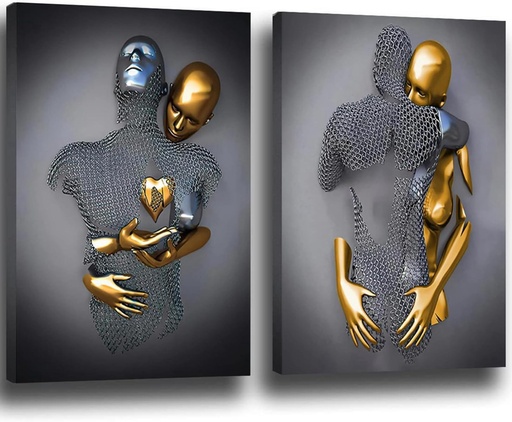 Sculptura 3D pentru iubiti, poster, figura metalica, statuie, arta pe panza, pictura romantica abstracta, poster si imprimeuri, decorare moderna pentru living, casa - fara rama (2 buc - 60 x 90 cm, Figura-1)
