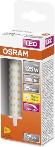 Lampa LED Osram cu stick reglabil, cu soclu R7s, tub LED de 15W, echivalent cu bec incandescent de 125W, alb cald (2700K)