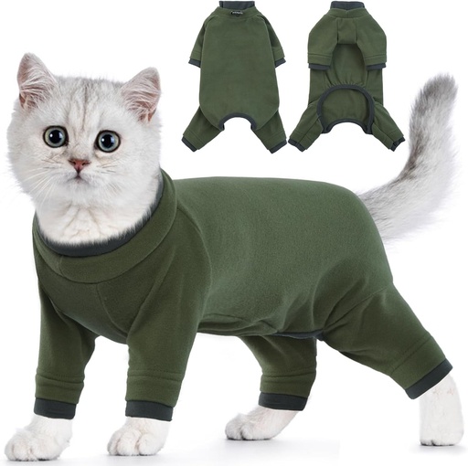 Pulover Sphynx anti-zgarieturi pentru pisici Sphynx - Pentru recuperare post-operatorie - Previne ranile animalelor de companie (verde kaki, marimea 2XL)
