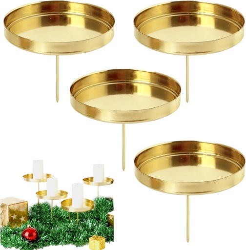 Werownsgso Set de 4 suporturi de lumanari, 8 cm, suport de lumanari in forma de cununa de Advent, sfesnic metalic cu tepusa, placa pentru lumanari de Craciun, suport pentru lumanari conice, decoratiune de masa in forma de cununa de Advent (auriu)