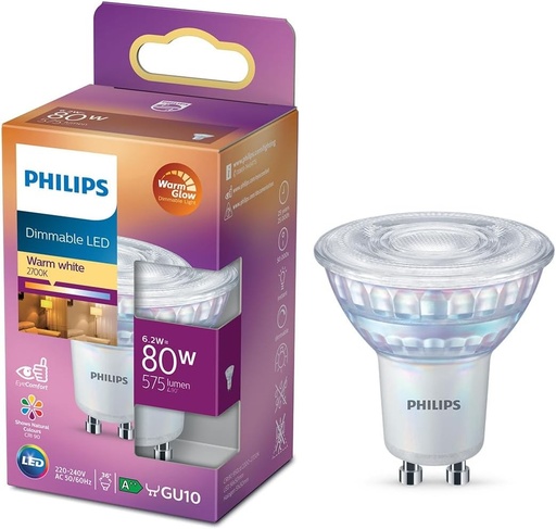 Lampa Philips LED Classic GU10 cu lumina calda (80 W), reflector LED cu reflector reglabil, lumina alba calda, lampa economica cu durata lunga de viata, lumina calda reglabila