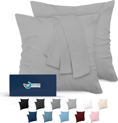 Set de 2 fete de perna Dreamzie 60x60 din microfibra certificata Oeko-Tex - Husa de perna moale si periata, textura piele de piersica - Gri