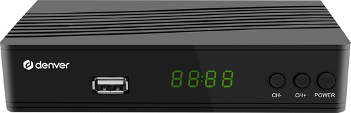 Receptor de televiziune digitală terestră Denver DTB-146. Decodor digital terestru DVB-T2 H.265. Înaltă definiție. Telecomandă. Conexiuni: HDMI, SCART, Coaxial, RF, LAN, USB.