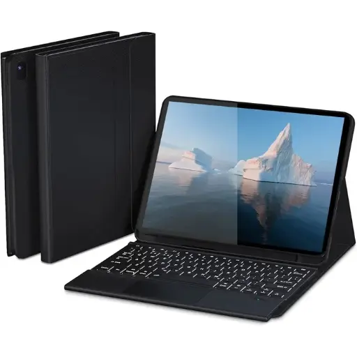 Husa cu Tastatura retroiluminata DoohowCase, compatibila Lenovo Tab P11, QWERTY, 7 Culori, Negru