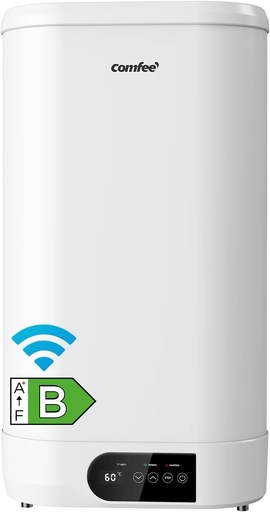 Încălzitor de apă electric de perete COMFEE' CWH15ED1380EUW, 80L, rezervor dublu, montare sub chiuvetă, compact și ușor de instalat, conectare Wi-Fi, telecomandă prin aplicație, alb