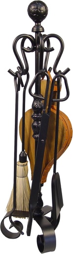 Imex El Zorro – Set șemineu 5 piese | 70 cm | Fier forjat cu finisaj negru mat | Include poker, clește, lopată, perie și suport | Ideal pentru șeminee de interior