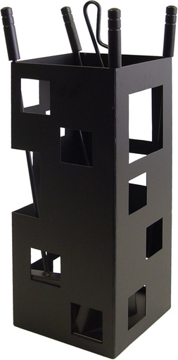 Imex El Zorro – Set șemineu pătrat cu unelte negre | Include poker, perie, lopată și clește | Suport metalic decorativ (50 x 20 x 20 cm)