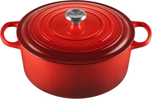 Caserolă din fontă emailată Le Creuset Signature cu capac, 30 cm, rotundă, 8,4 l, 7,165 kg, cireș, 21177300602430