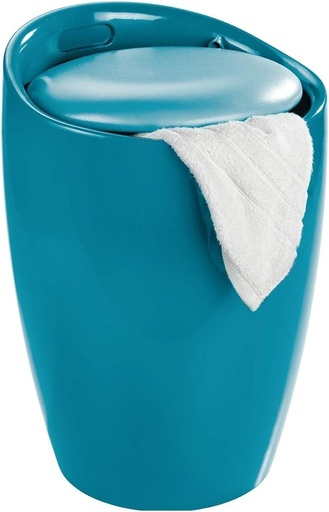 WENKO Scaun de baie Model Candy Petrol, Scaun cu spațiu de depozitare pentru baie și living, Coș de rufe integrat, Plastic ABS, Fără BPA, Capacitate 20 L, Ø 36 x 50,5 cm