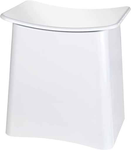 WENKO Taburet 2 în 1 Wing Alb - Coș de rufe, Taburet de baie cu sac de rufe detașabil, Capacitate: 33 l, Plastic (ABS), 45 x 48 x 33 cm, Alb, 48 x 33 x 45 cm