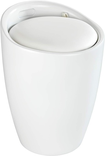 WENKO Scaun de baie Model Candy, Alb Mat, Șezut, Scaun cu spațiu de depozitare pentru baie și living, Coș de rufe integrat, Plastic ABS, Fără BPA, Capacitate 20 L, Ø 36 x 50,5 cm
