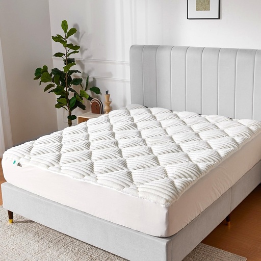 Cearșaf cu fermoar Novilla din fleece 120 x 190 cm, saltea moale și călduroasă, protecție saltea matlasată cu umplutură din fibre moi, plăcută la atingere, margine elastică, lavabilă, alb