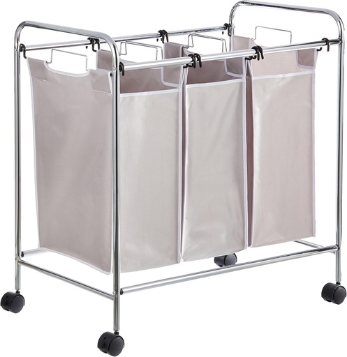Sortator de rufe dreptunghiular Amazon Basics cu 3 buzunare, capacitate 135 litri, alb, 78 x 46 x 86 cm