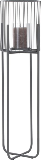 Brandsseller Sfeșnic cu suport H 63 cm Ø 22 cm cu inserție de sticlă Suport pentru lumânări metalice, coloană, pentru interior și exterior, rotund - gri